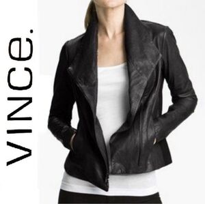 Vince Shawl Collar Asymmetrical Leather Jacket Size Medium